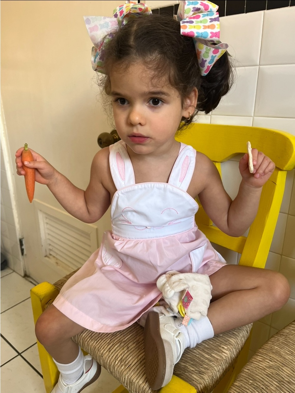 Shrimp & Grits Light Pink Kids Dress with Bunny Details